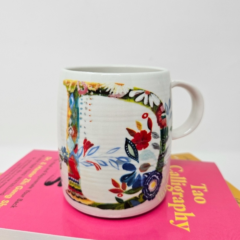 $13 ADD ON Anthropologie Mug Starla M Hoffman Monogram Letter D Coffee Floral